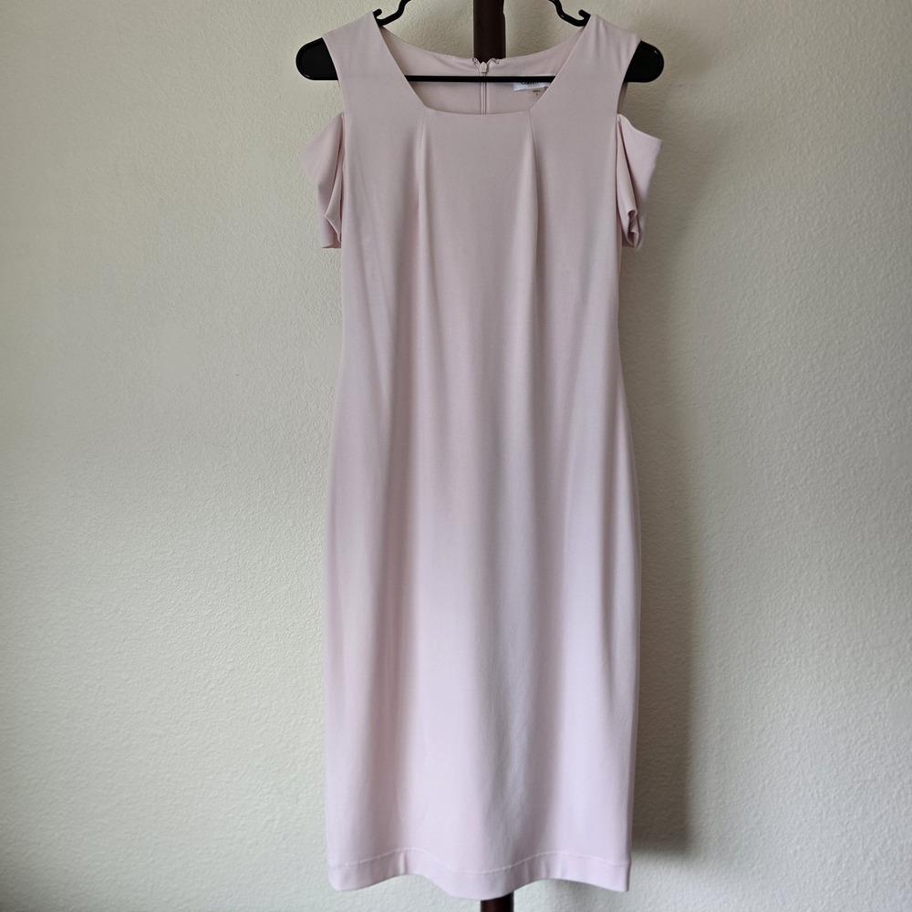 Calvin Klein Bodycon Feminine Office Barbie Blush Pink Cold Shoulder Dress Sz 2